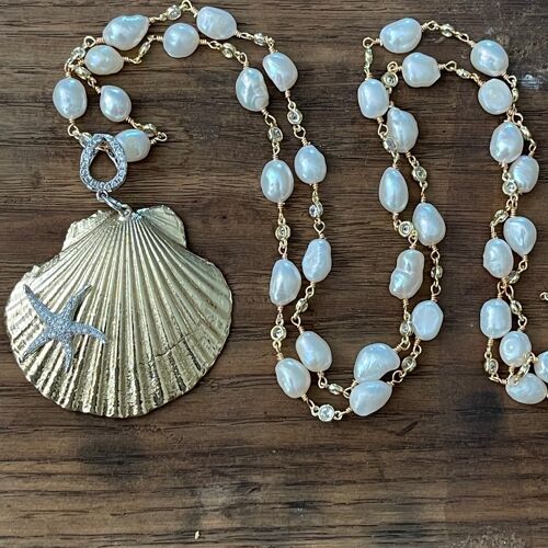 CONCHISTELLA - Conchiglia oro collana in perle e zirconi