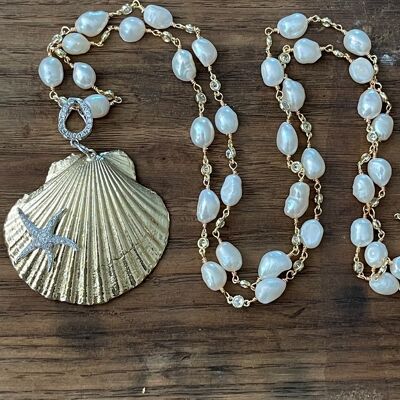 CONCHISTELLA - Gold shell necklace in pearls and zircons