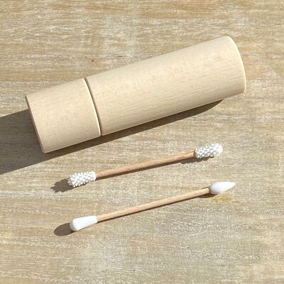 Reusable cotton swab and beauty applicator duo / Wooden case