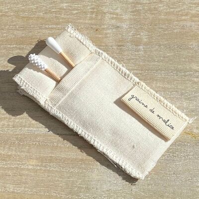 Reusable cotton swab and beauty applicator duo with organic cotton case