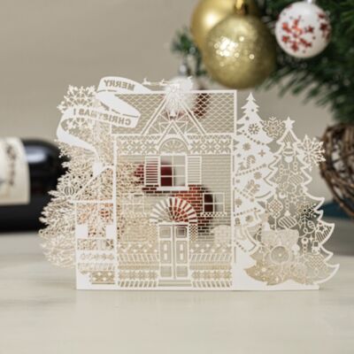 Tarjeta navideña 3D Soñando con una Navidad blanca con panel de mensajes