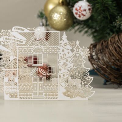 Tarjeta navideña 3D Soñando con una Navidad blanca con panel de mensajes