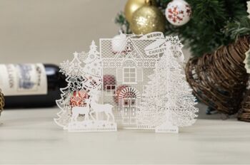 Carte de Noël 3D Rêver d'un Noël blanc avec panneau à messages 3