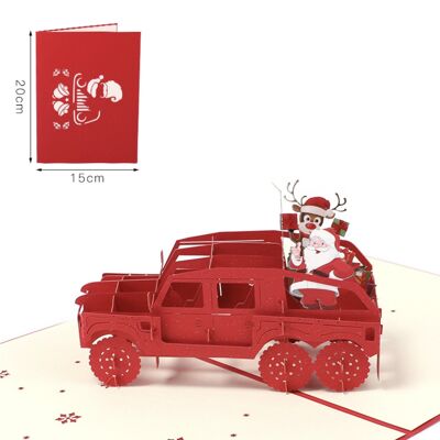Tarjeta de Navidad 3D Papá Noel en Jeep con Reno