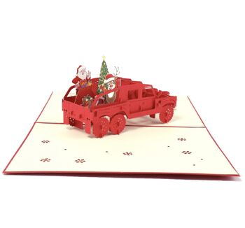 Carte de Noël 3D Père Noël en Jeep avec Rennes 2