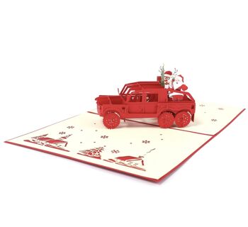 Carte de Noël 3D Père Noël en Jeep avec Rennes 4