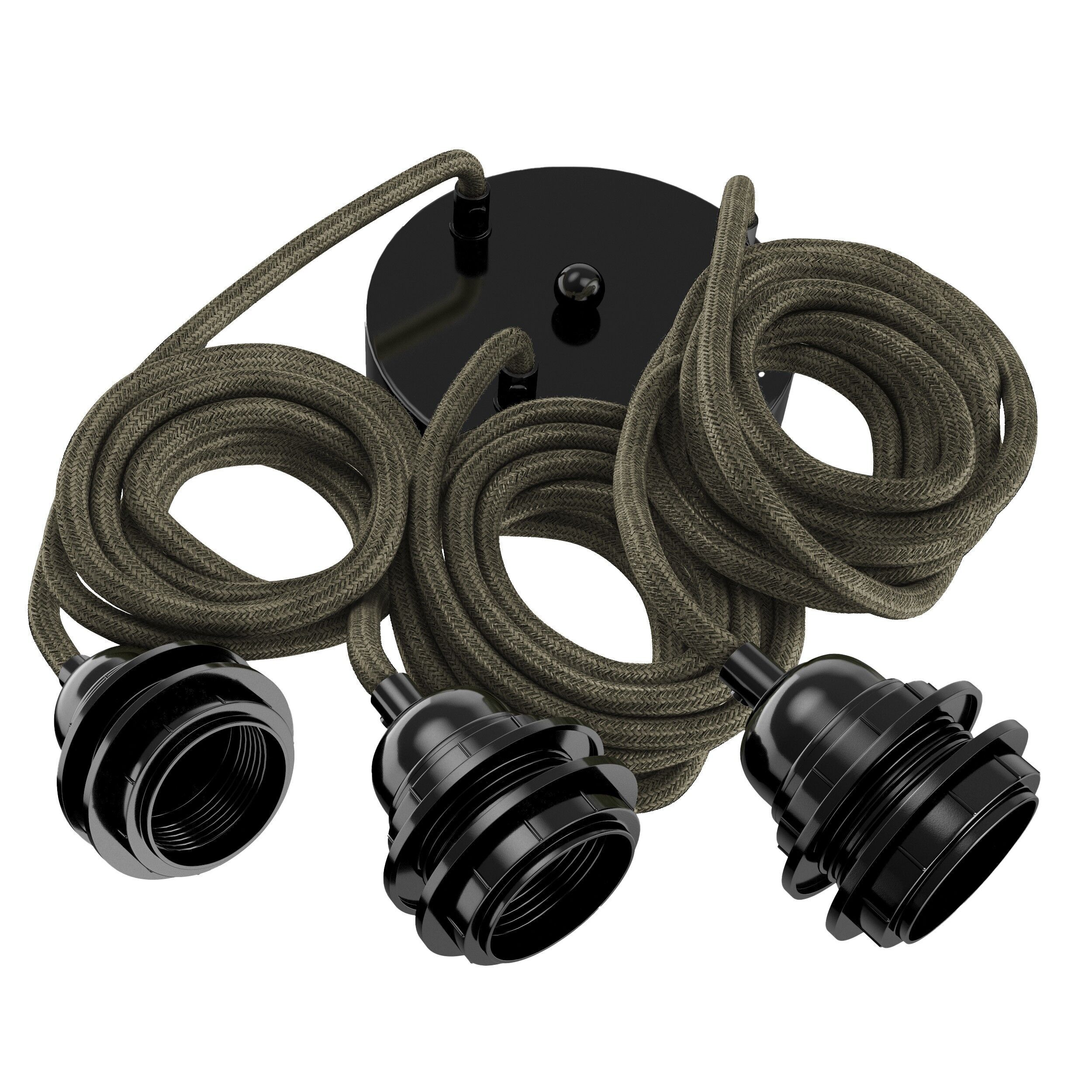 Hang-3 Suspension Plafonnier en Lin Français - 3 Fils 2,50m - Coloris Lin Kaki