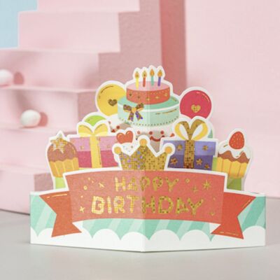 Carte cadeau 3D avec enveloppe | Gâteau d'anniversaire