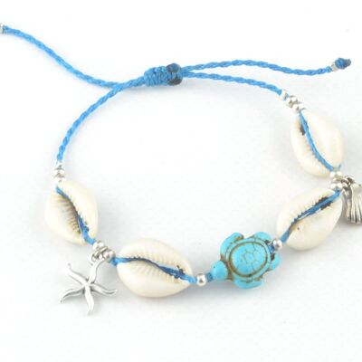 bracelet de cheville tortue turquoise avec cauri naturel