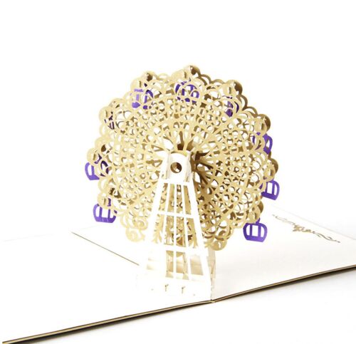 Pop up Greeting Card Ferris Wheel Congratulation Invitation Gold