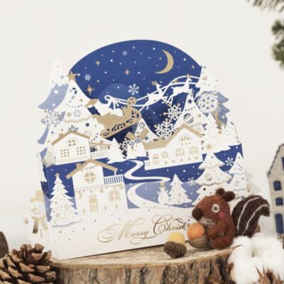 Cartolina di Natale pop-up 3D con scena di Natale