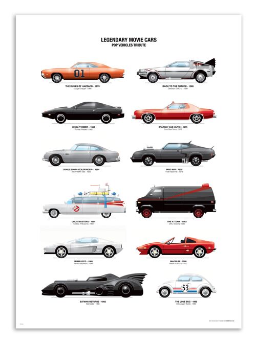 Art-Poster - Legendary Movie Cars - Olivier Bourdereau W15007