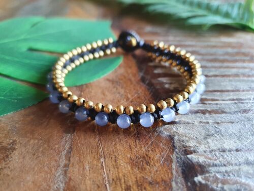 Blue agate crystal macrame boho Thai bracelet