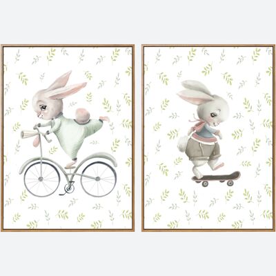 Ensemble d'affiches pour enfants 'bunny' aquarelle en 2 parties.