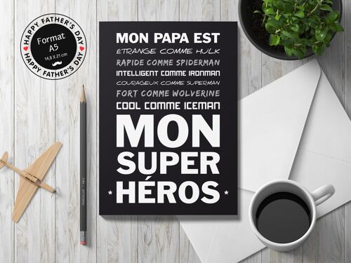A5 - Carte Famille - Mon Super Héros - Fond Noir
