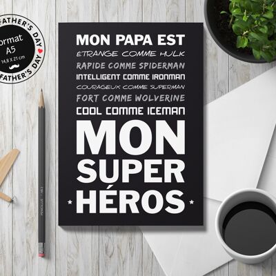 A5 - Carte Famille - Mon Super Héros - Fond Noir