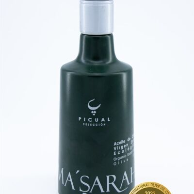 Huile d'olive PREMIUM BIO MA'SARAH (Picual) | Primé | 500 ml Extra Vierge d'Espagne | Huile d'olive fruitée et douce dans une bouteille en verre de haute qualité
