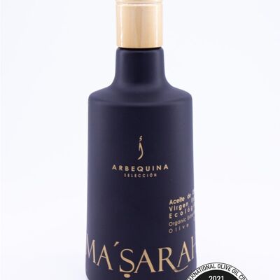 Huile d'olive PREMIUM BIO MA'SARAH (Arbequina) | Primé | 500 ml Extra Vierge d'Espagne | Huile d'olive fraîche fruitée dans une bouteille en verre de haute qualité