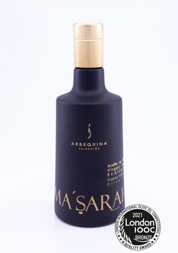Huile d'olive PREMIUM BIO MA'SARAH (Arbequina) | Primé | 500 ml Extra Vierge d'Espagne | Huile d'olive fraîche fruitée dans une bouteille en verre de haute qualité 1
