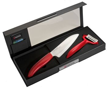 KYOCERA Coffret couteau céramique Santoku 140 + peeling horizontal - Rouge