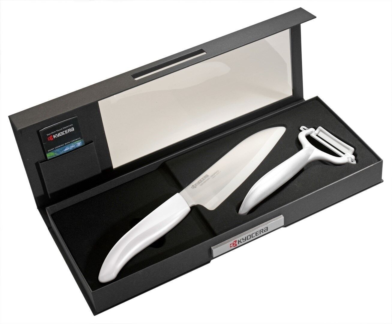 KYOCERA Santoku Keramikmesser Geschenkset 140 + horizontales Peeling - Weiß