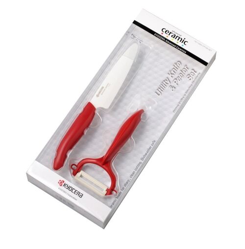 KYOCERA Set blister coltello ceramica Multiuso 110 + pelaortaggi orizzontale - Rosso