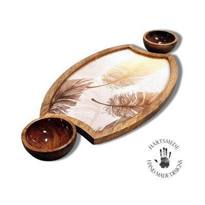 Appetizer charcuterie Serving Platter Tray with Dip bowls - Feathers Enamel Print