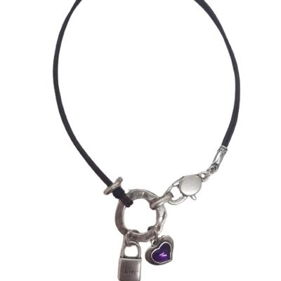 Leather choker with padlock and heart