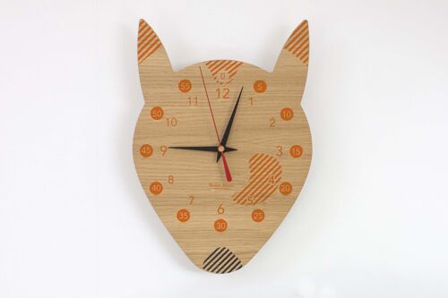 Horloge pédagogique - Renard - (made in France) en bois de Chêne
