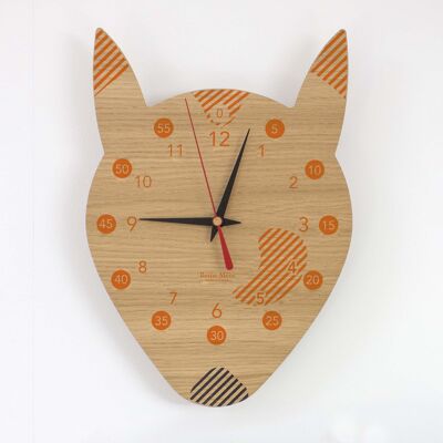 Educational clock - Fox - (made in France) in oak wood