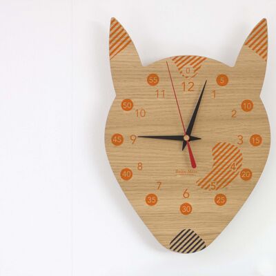 Educational clock - Fox - (made in France) in oak wood