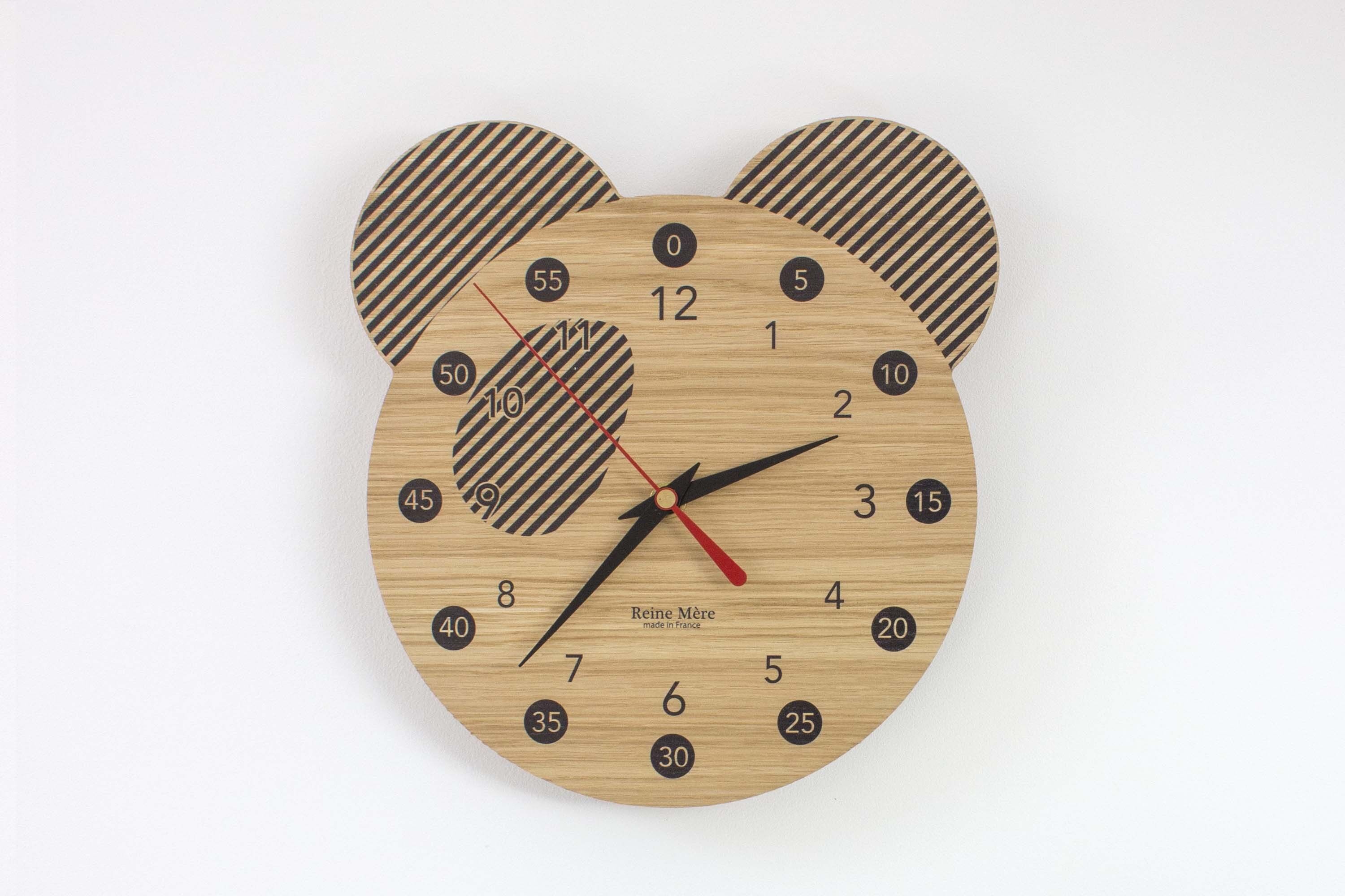 Orologio educativo - Panda - (made in France) in legno di quercia