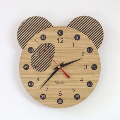 Reloj educativo - Panda - (hecho en Francia) en madera de roble