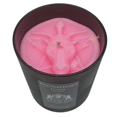 Baphomet Verre Noir Rose Fluo - Bougie Forêt Enchantée Parfum Halloween