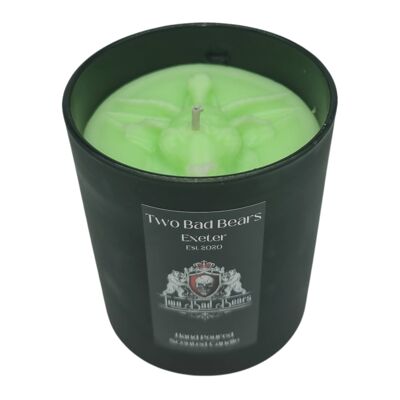 Vela Baphomet Black Glass Neon Green Canela y Manzana Fragancias de Halloween