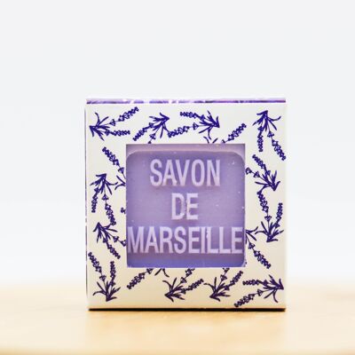 Lavendel-Marseille-Seife und ihre Verpackung