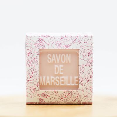 Savon de Marseille à la rose avec son packaging