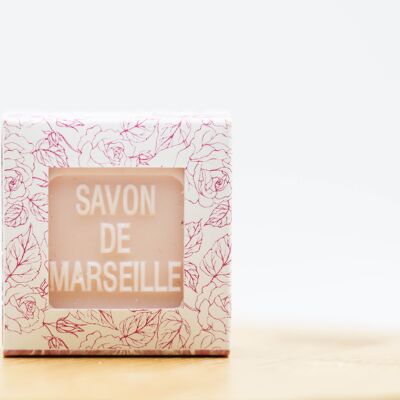 Savon de Marseille à la rose avec son packaging