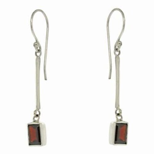 Garnet Faceted Rectangle Silver Earrings with Presentation Box