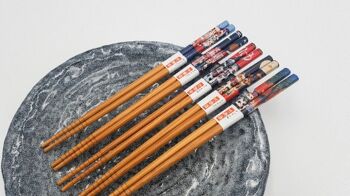 Sets de 5 paires de baguettes en bambou réutilisables motifs japonais imprimés JAPAN 2