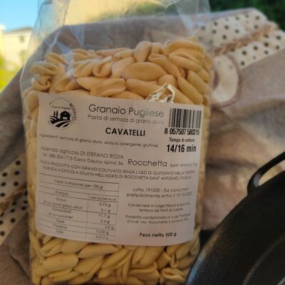Cavatelli (Pasta artesanal con trigo de cosecha propia sin glifosato en Rocchetta SA PUGLIA) - Envase estándar no biodegradable