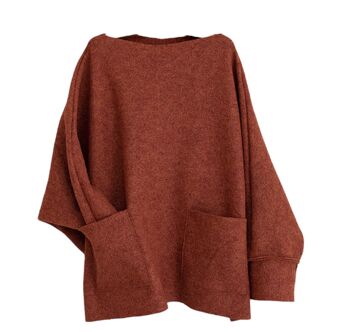Oversized terracotta poncho sweater with pockets 2