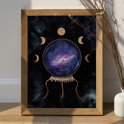 Affiche Boule de Cristal et Lunes - Crystal Ball and Moon Phases Poster Print - Witchy Celestial Spiritual