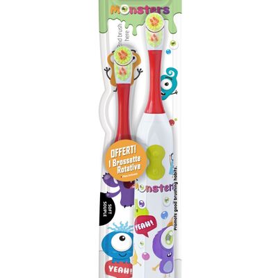 Cepillo de dientes eléctrico giratorio con 2 cabezales y 2 pilas incluidas. 2 colores disponibles Mezcla de azul y rojo.