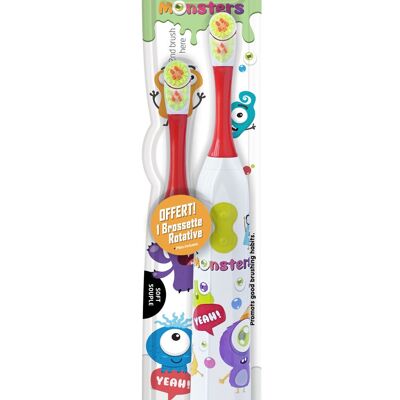 Rotating electric toothbrush with 2 heads and 2 batteries included. 2 colors available Blue and red mixed.