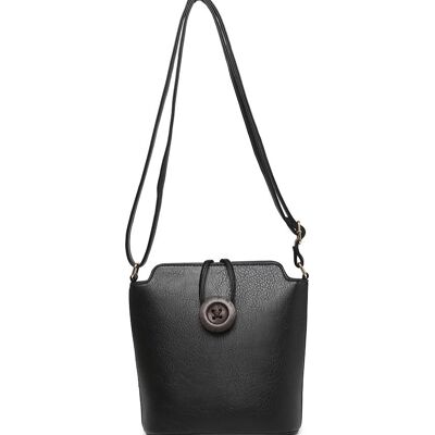 Bolso cruzado para mujer con botón de madera Bolso de hombro bien organizado Correa larga -z-1971M negro