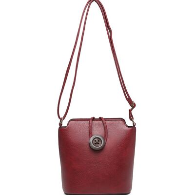 Ladys Cross Body Bag with Wood Button Well-organized Shoulder handbag Long Strap -z-1971M red