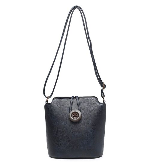 Ladys Cross Body Bag with Wood Button Well-organized Shoulder handbag Long Strap -z-1971M dark blue dark blue