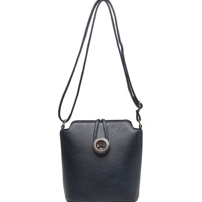 Bolso cruzado para mujer con botón de madera Bolso de hombro bien organizado Correa larga -z-1971M azul oscuro azul oscuro