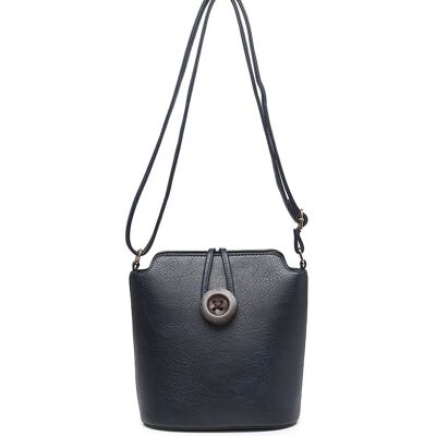 Ladys Cross Body Bag with Wood Button Well-organized Shoulder handbag Long Strap -z-1971M dark blue dark blue